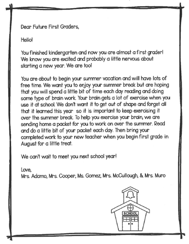 clipart of letter to future parents with school house on bottom right corner